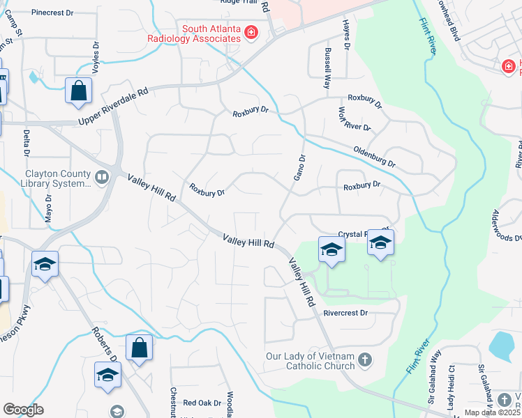 map of restaurants, bars, coffee shops, grocery stores, and more near 139 Shenandoah Drive in Riverdale