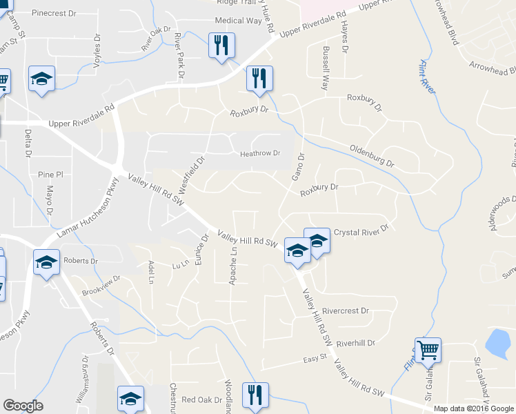 map of restaurants, bars, coffee shops, grocery stores, and more near 143 Shenandoah Drive in Riverdale