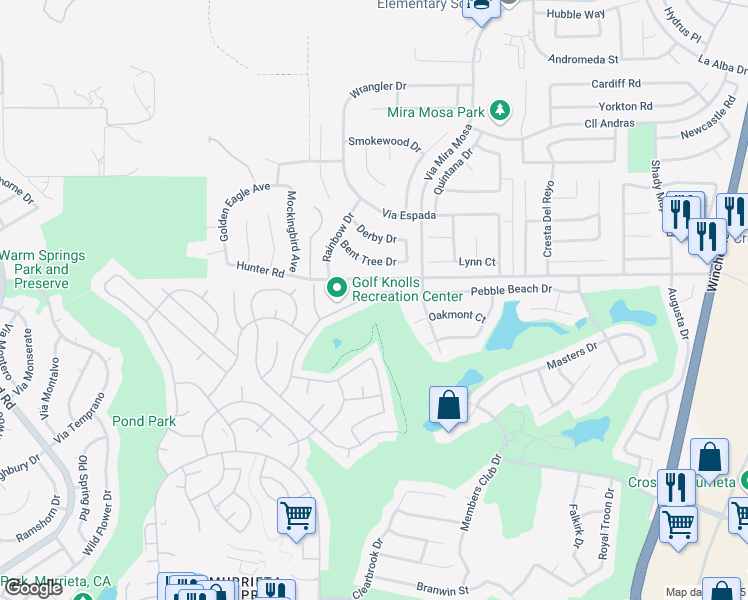 map of restaurants, bars, coffee shops, grocery stores, and more near 29151 Camino Alba in Murrieta