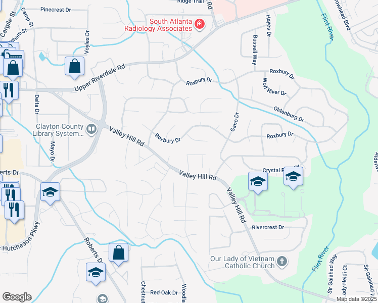 map of restaurants, bars, coffee shops, grocery stores, and more near 183 Shenandoah Drive in Riverdale