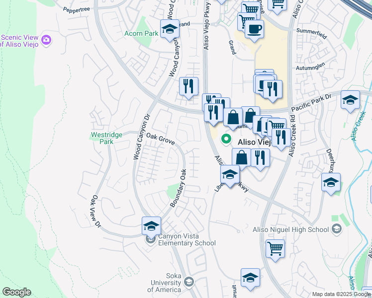 map of restaurants, bars, coffee shops, grocery stores, and more near 2 Shady Nook in Aliso Viejo