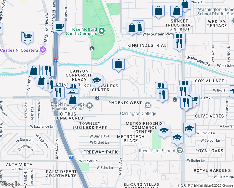map of restaurants, bars, coffee shops, grocery stores, and more near 9014 North 23rd Avenue in Phoenix