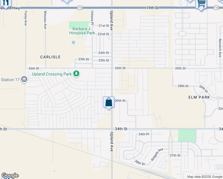 map of restaurants, bars, coffee shops, grocery stores, and more near 2602-2802 Upland Avenue in Lubbock