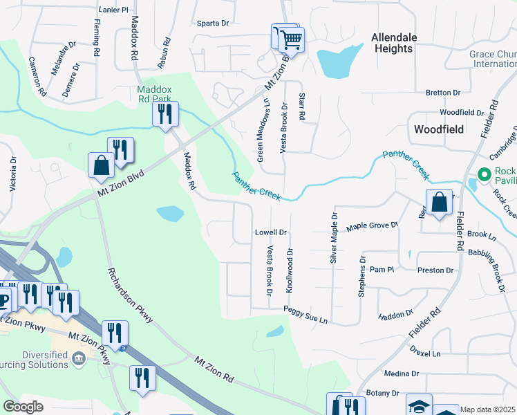 map of restaurants, bars, coffee shops, grocery stores, and more near 6864 Maddox Road in Morrow