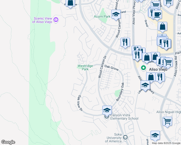 map of restaurants, bars, coffee shops, grocery stores, and more near 1 Country Walk Drive in Aliso Viejo