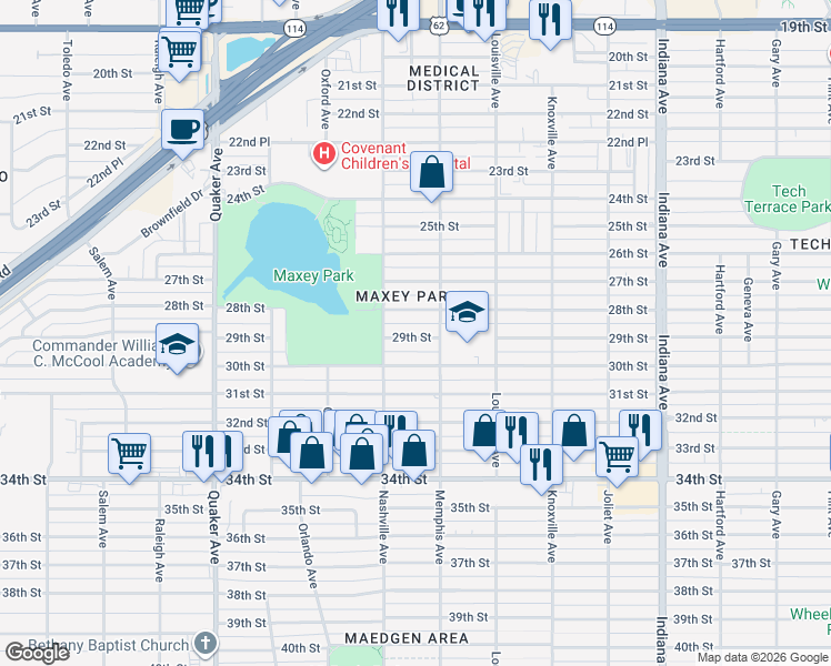 map of restaurants, bars, coffee shops, grocery stores, and more near in Lubbock