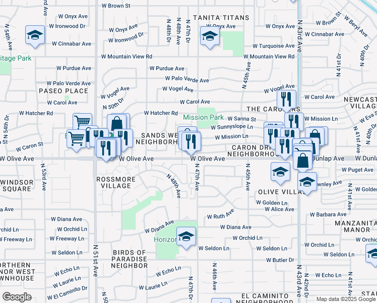 map of restaurants, bars, coffee shops, grocery stores, and more near 4720 West Eva Street in Glendale