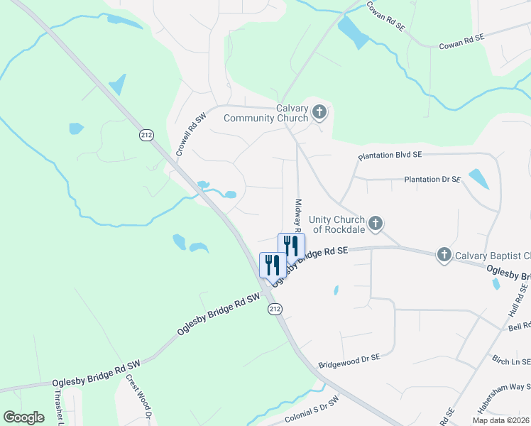 map of restaurants, bars, coffee shops, grocery stores, and more near 1805 Francon Court Southwest in Conyers