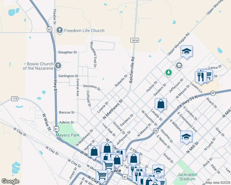 map of restaurants, bars, coffee shops, grocery stores, and more near 1008 Lowrie Street in Bowie