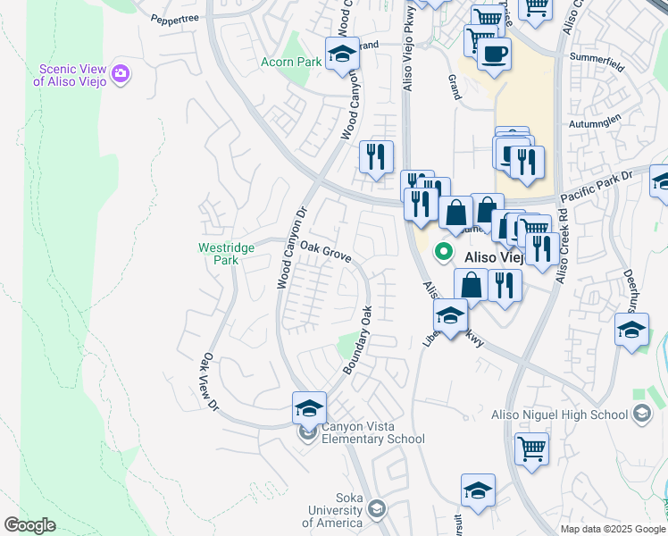 map of restaurants, bars, coffee shops, grocery stores, and more near 9 Greenwich Court in Aliso Viejo