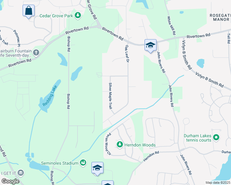 map of restaurants, bars, coffee shops, grocery stores, and more near 6900 Silver Maple Trail in Fairburn