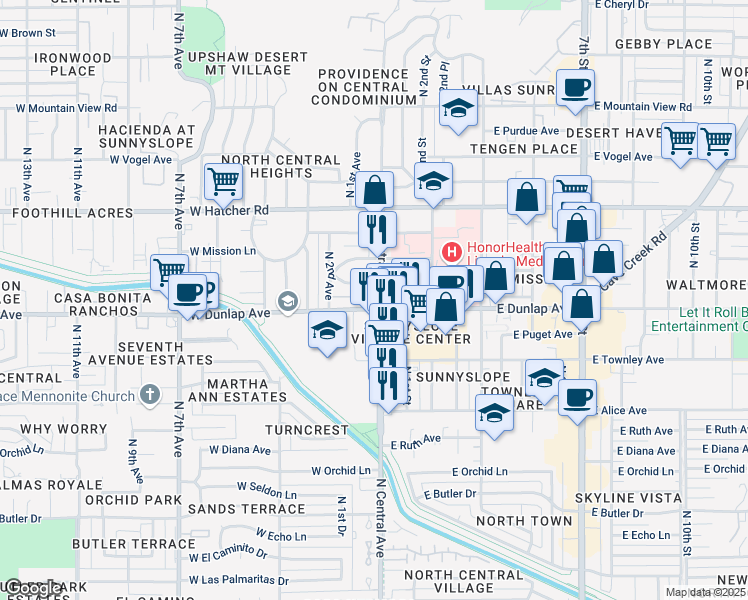 map of restaurants, bars, coffee shops, grocery stores, and more near in Phoenix