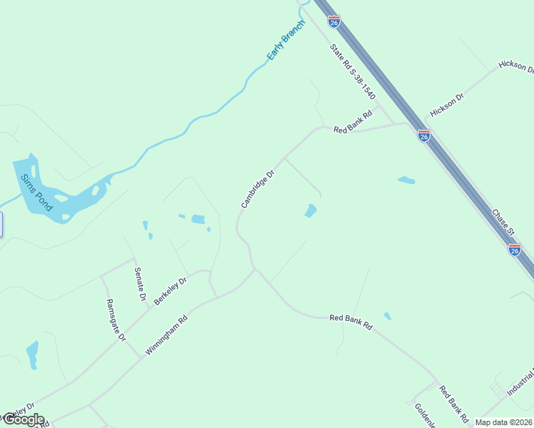 map of restaurants, bars, coffee shops, grocery stores, and more near Cambridge Drive in Orangeburg