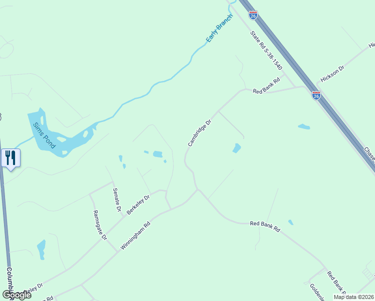 map of restaurants, bars, coffee shops, grocery stores, and more near Cambridge Drive in Orangeburg County