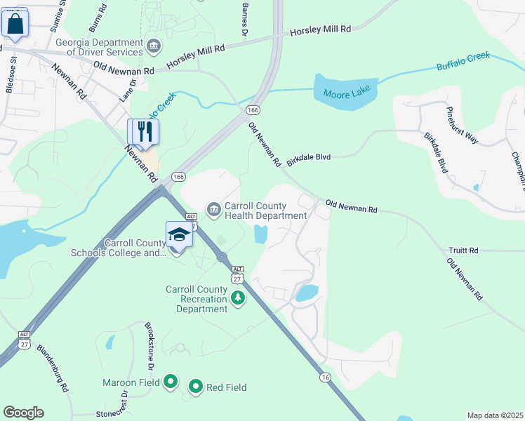 map of restaurants, bars, coffee shops, grocery stores, and more near 216 Meadow Run in Carrollton
