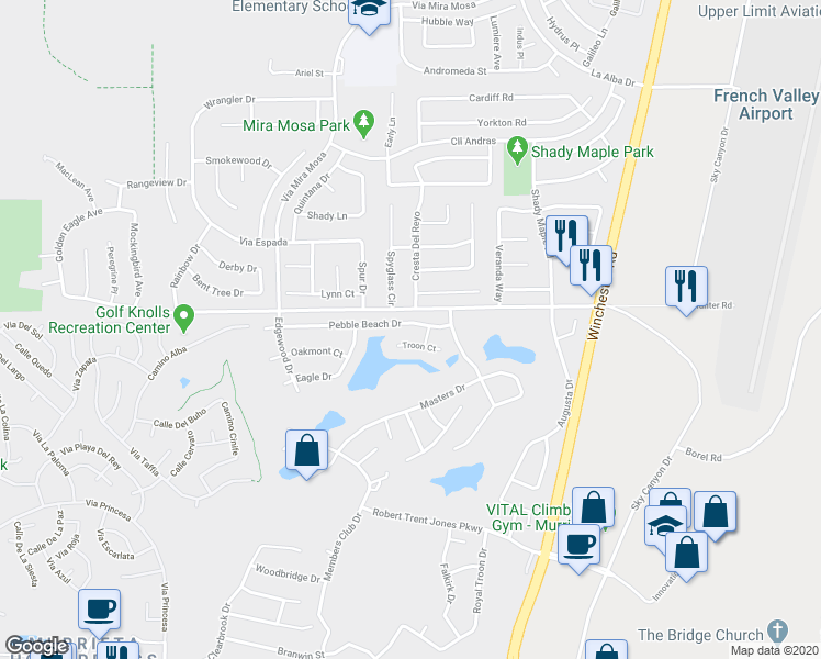 map of restaurants, bars, coffee shops, grocery stores, and more near 29587 Pebble Beach Drive in Murrieta