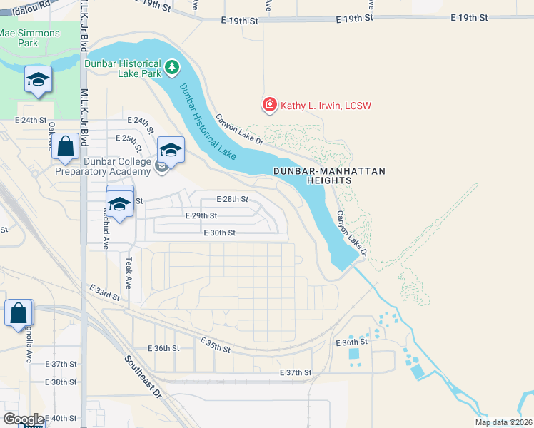 map of restaurants, bars, coffee shops, grocery stores, and more near 2434 East 28th Street in Lubbock