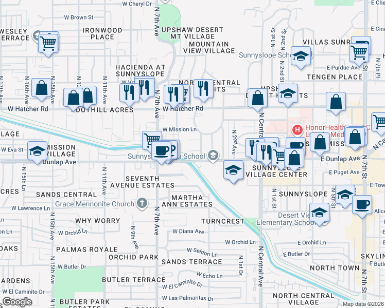 map of restaurants, bars, coffee shops, grocery stores, and more near 422 West Caron Street in Phoenix