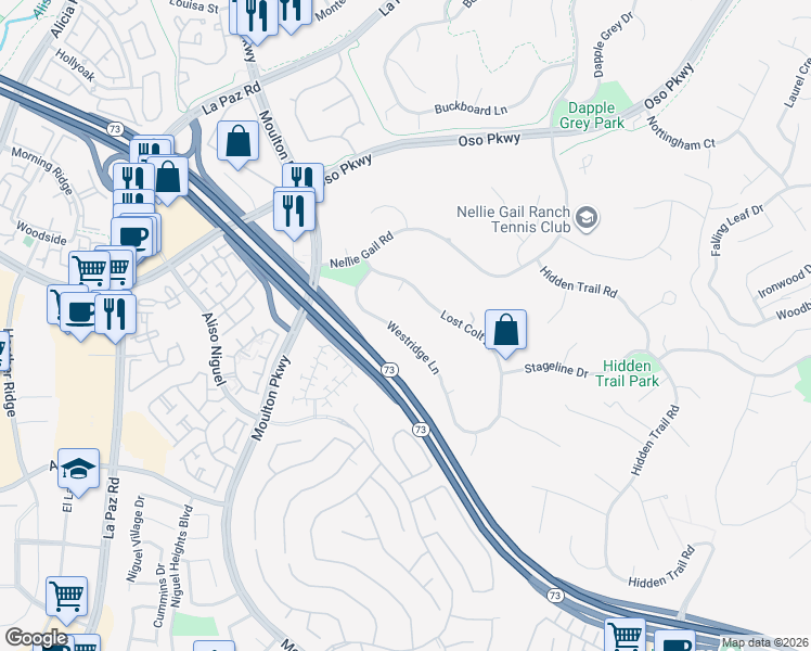 map of restaurants, bars, coffee shops, grocery stores, and more near 27131 Lost Colt Drive in Laguna Hills