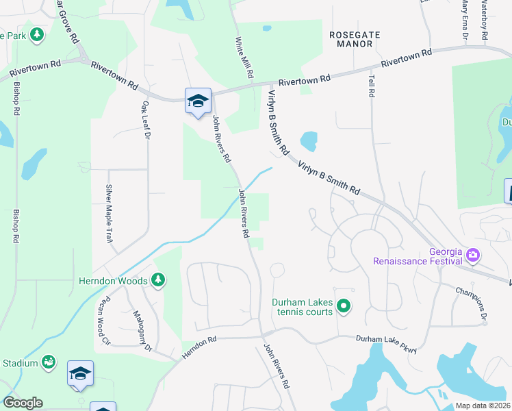 map of restaurants, bars, coffee shops, grocery stores, and more near 7030 John Rivers Road in Fairburn