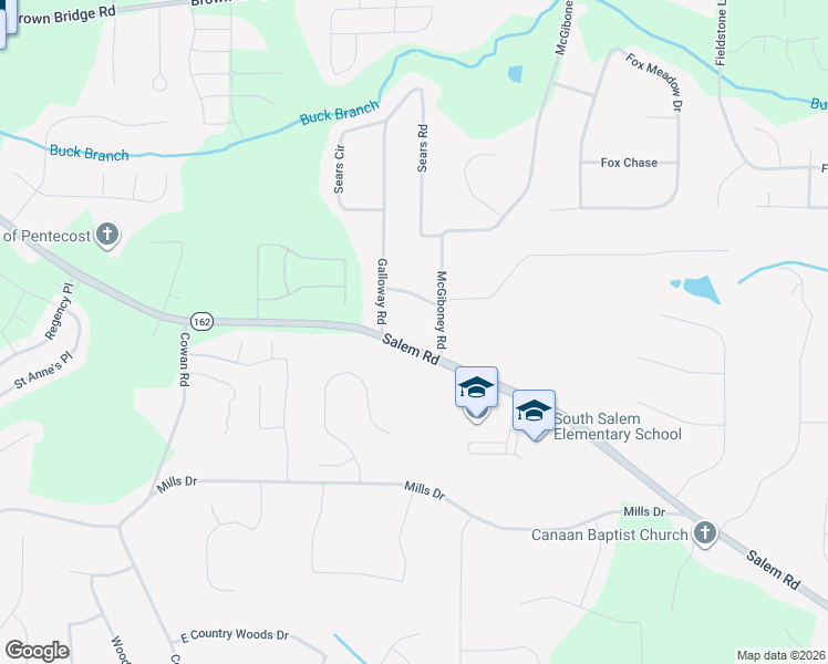 map of restaurants, bars, coffee shops, grocery stores, and more near 5044 Salem Road in Covington