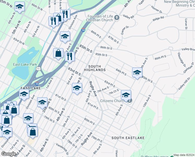 map of restaurants, bars, coffee shops, grocery stores, and more near 8341 Vassar Avenue in Birmingham