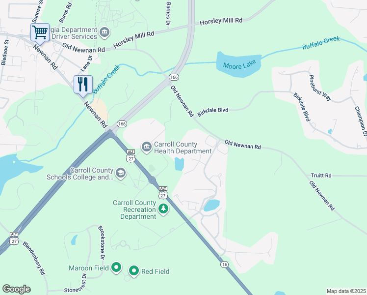 map of restaurants, bars, coffee shops, grocery stores, and more near 216 Meadow Run in Carrollton