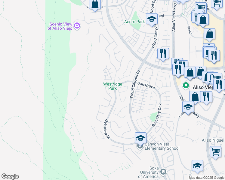 map of restaurants, bars, coffee shops, grocery stores, and more near 1 Tularosa Court in Aliso Viejo
