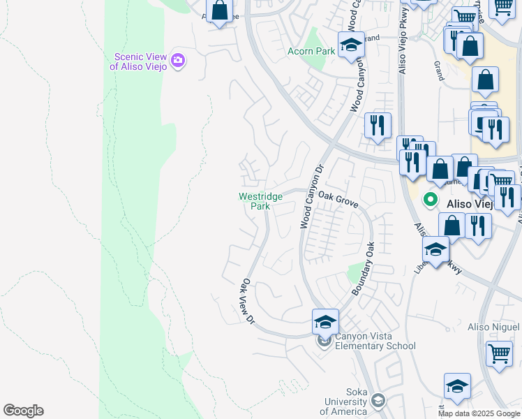 map of restaurants, bars, coffee shops, grocery stores, and more near 1 Tularosa Court in Aliso Viejo