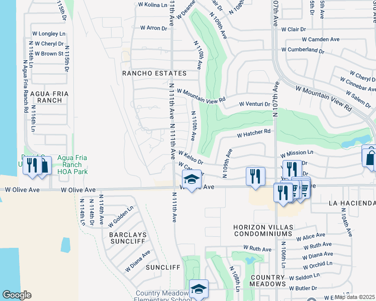 map of restaurants, bars, coffee shops, grocery stores, and more near 9239 North 111th Avenue in Sun City