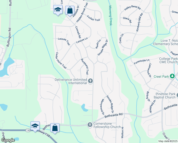map of restaurants, bars, coffee shops, grocery stores, and more near 6615 Buckhurst Trail in Atlanta