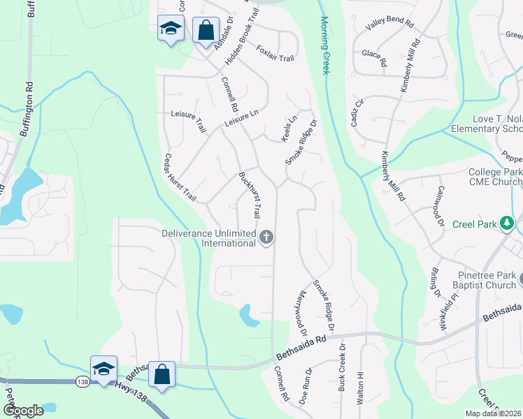 map of restaurants, bars, coffee shops, grocery stores, and more near 6615 Buckhurst Trail in College Park