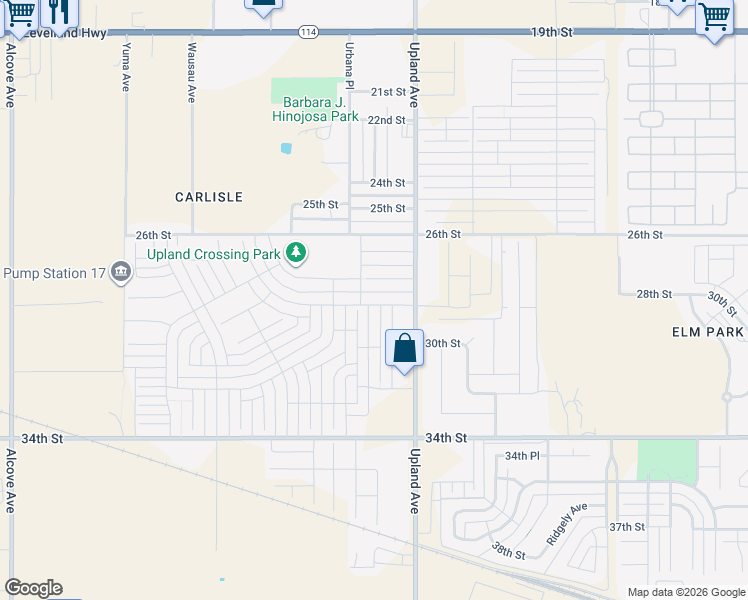 map of restaurants, bars, coffee shops, grocery stores, and more near 2810 Upland Avenue in Lubbock