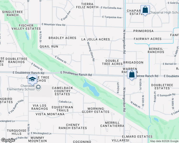 map of restaurants, bars, coffee shops, grocery stores, and more near 6020 East Doubletree Ranch Road in Paradise Valley