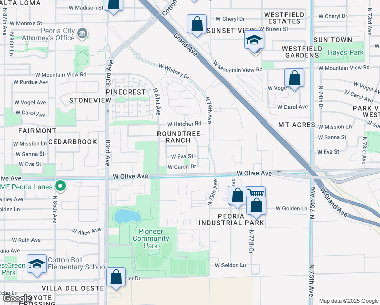 map of restaurants, bars, coffee shops, grocery stores, and more near 7951 West Sanna Street in Peoria