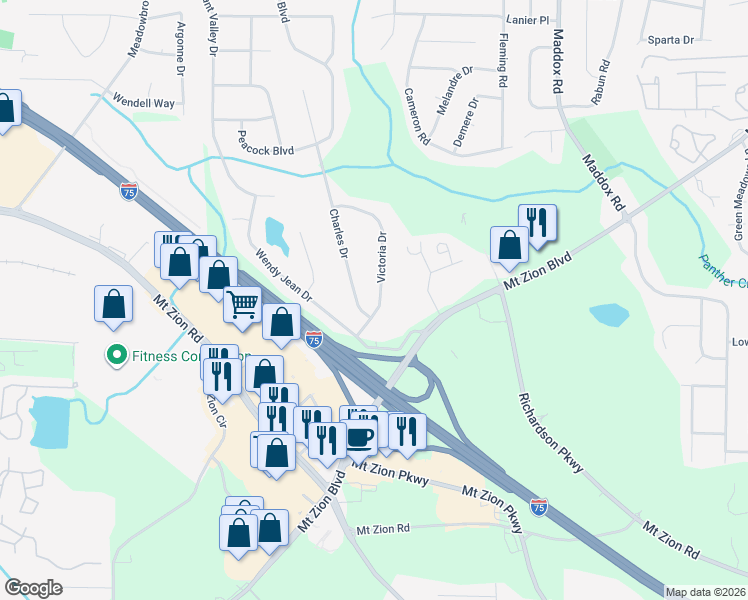 map of restaurants, bars, coffee shops, grocery stores, and more near 6835 Victoria Drive in Morrow