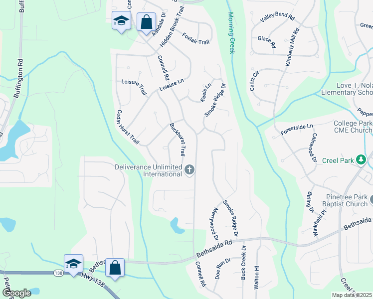 map of restaurants, bars, coffee shops, grocery stores, and more near 6615 Buckhurst Trail in Atlanta