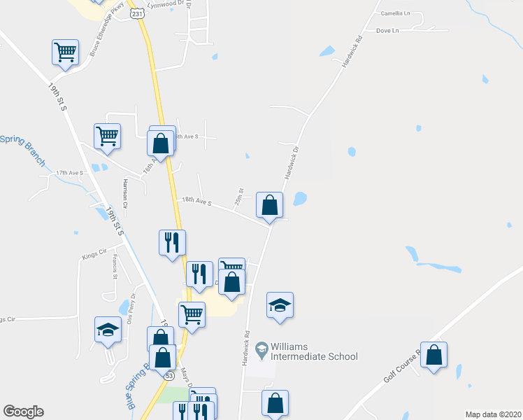 map of restaurants, bars, coffee shops, grocery stores, and more near 2625 18th Avenue South in Pell City