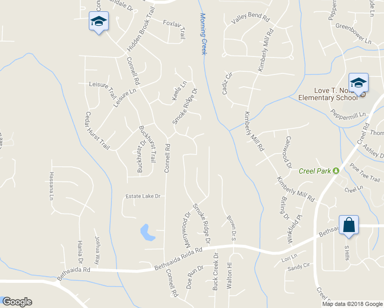 map of restaurants, bars, coffee shops, grocery stores, and more near 6775 Smoke Ridge Drive in Atlanta
