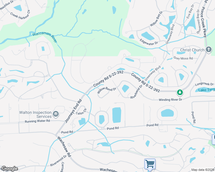 map of restaurants, bars, coffee shops, grocery stores, and more near 20 Willow Bend Drive in Murrells Inlet