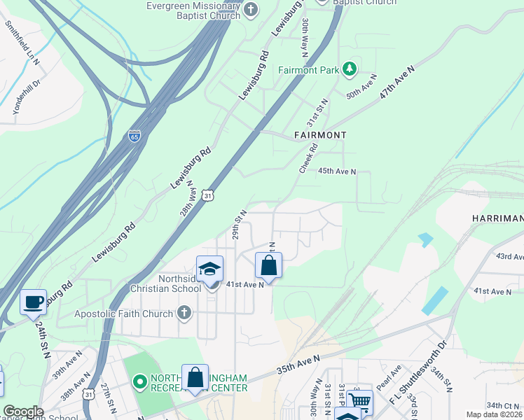 map of restaurants, bars, coffee shops, grocery stores, and more near 2949 42nd Terrace North in Birmingham