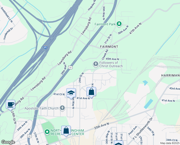 map of restaurants, bars, coffee shops, grocery stores, and more near 2949 42nd Terrace North in Birmingham