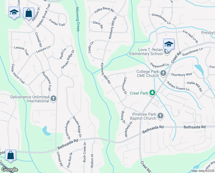 map of restaurants, bars, coffee shops, grocery stores, and more near 3090 Forestside Court in College Park