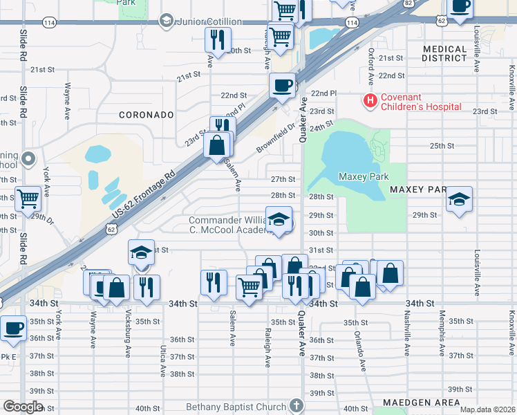 map of restaurants, bars, coffee shops, grocery stores, and more near 4426 29th Street in Lubbock
