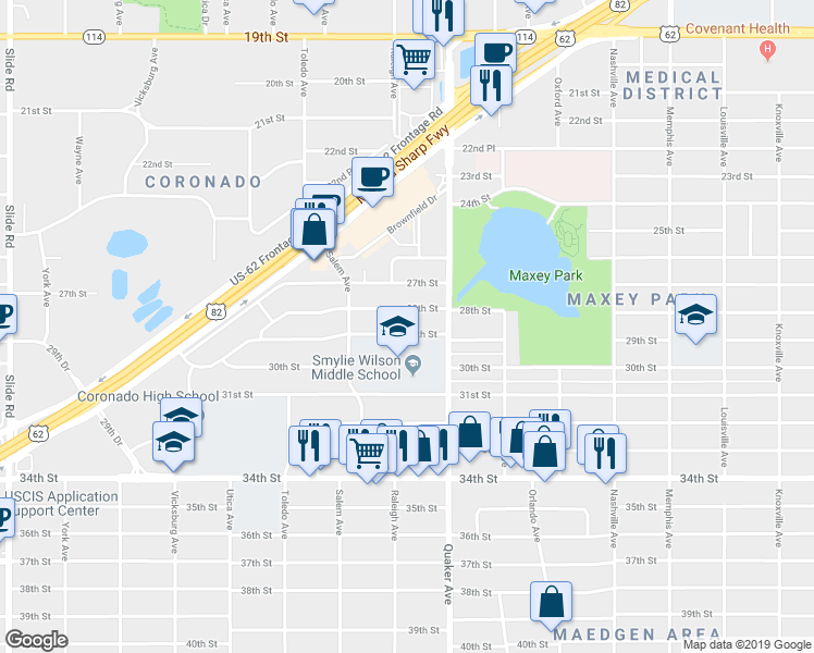 map of restaurants, bars, coffee shops, grocery stores, and more near 4416 29th Street in Lubbock