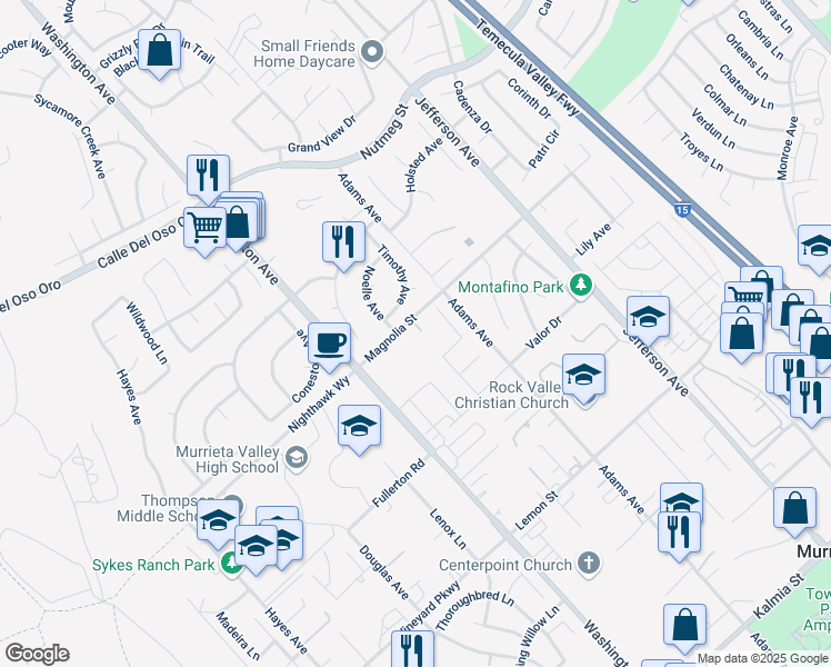 map of restaurants, bars, coffee shops, grocery stores, and more near 41860 Magnolia Street in Murrieta