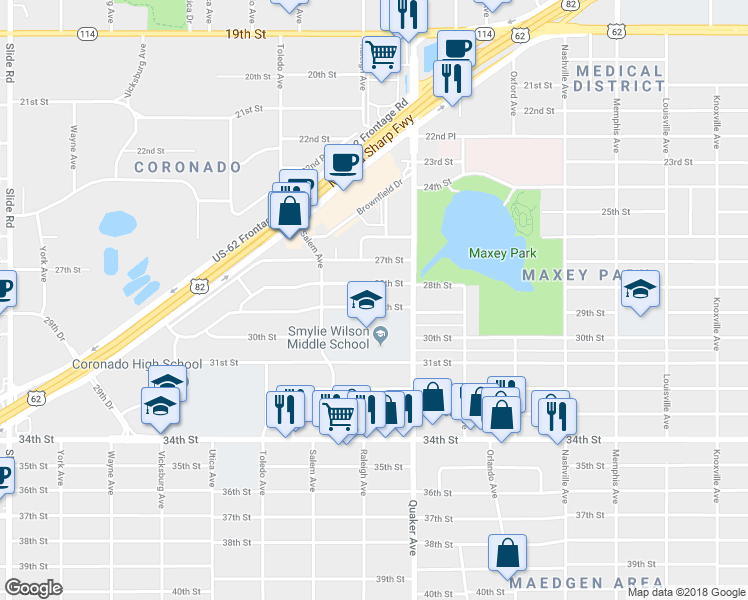 map of restaurants, bars, coffee shops, grocery stores, and more near 4417 28th Street in Lubbock