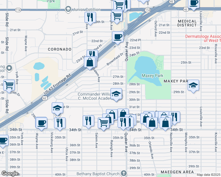 map of restaurants, bars, coffee shops, grocery stores, and more near 4417 28th Street in Lubbock
