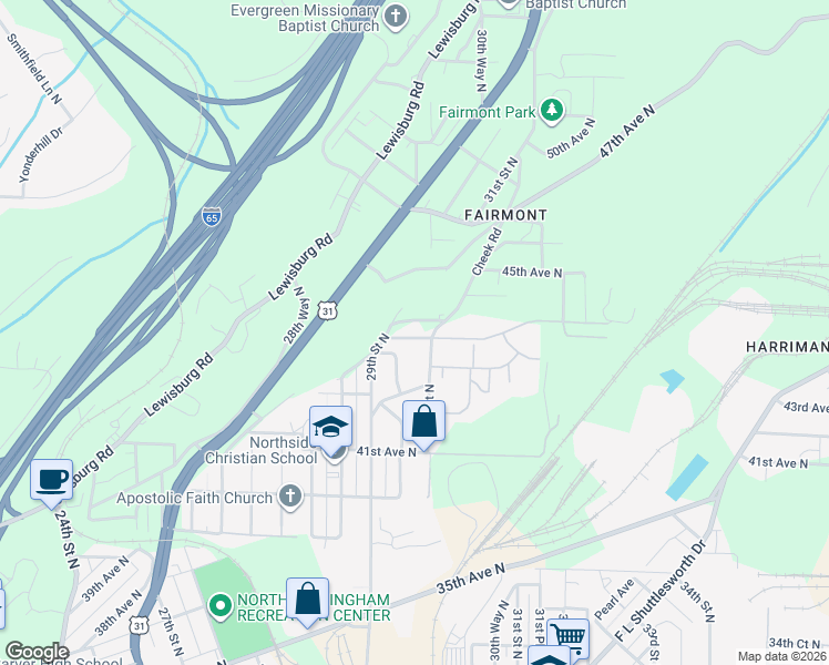 map of restaurants, bars, coffee shops, grocery stores, and more near 2949 42nd Terrace North in Birmingham