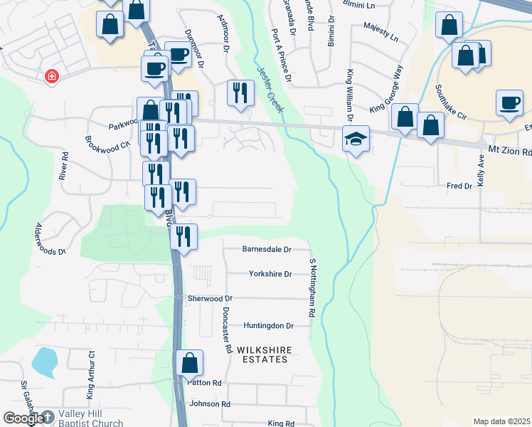 map of restaurants, bars, coffee shops, grocery stores, and more near 742 Georgetown Lane in Jonesboro
